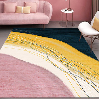 Vloerkleed met kleurblokontwerp – Huisdiervriendelijk – Polyester voor kamer — Geel