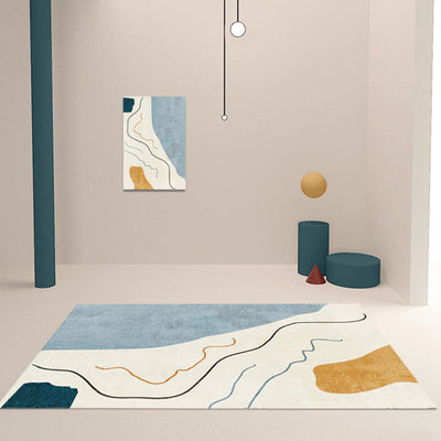 Vloerkleed | Abstracte print | Vlekbestendig, antislip, polyester, machinewasbaar — Blauw