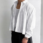 Nieuwe Britse Retro Mannen Gestreepte Shirts Trendy Losse Revers Vest Met Lange Mouwen Tops Herfst Vrije Tijd Hoge Kwaliteit Basic Blouse S-2XL