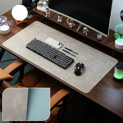 Bureau onderlegger | Antislip PU leer | Gaming en werkplek organizer — Licht grijs