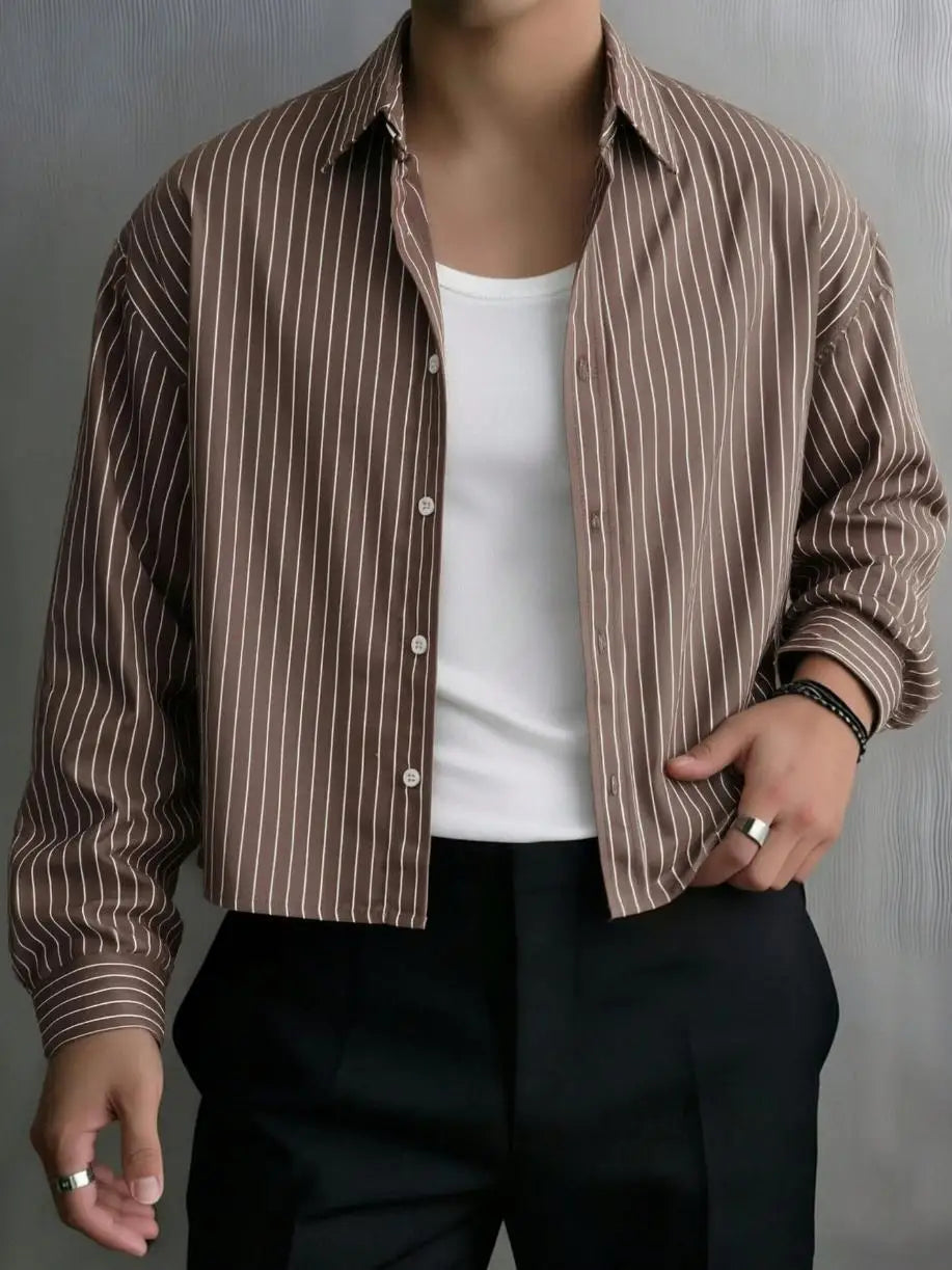 Casual shirt | Lange mouwen | Gestreept ontwerp - Bruin - POUEV