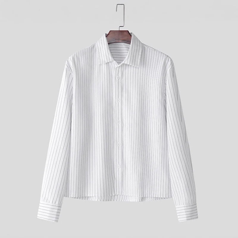 Nieuwe Britse Retro Mannen Gestreepte Shirts Trendy Losse Revers Vest Met Lange Mouwen Tops Herfst Vrije Tijd Hoge Kwaliteit Basic Blouse S-2XL