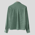 Herfst Mannen Corduroy Cropped Shirts Lange Mouw Effen Kleur Pak Kraag Casual Blouse Amerikaanse Retro Premium Losse Vest Tops