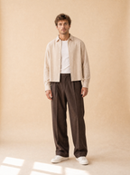 Gestreept cropped shirt | Casual herenmode | Langarm streetwear blouse - Beige