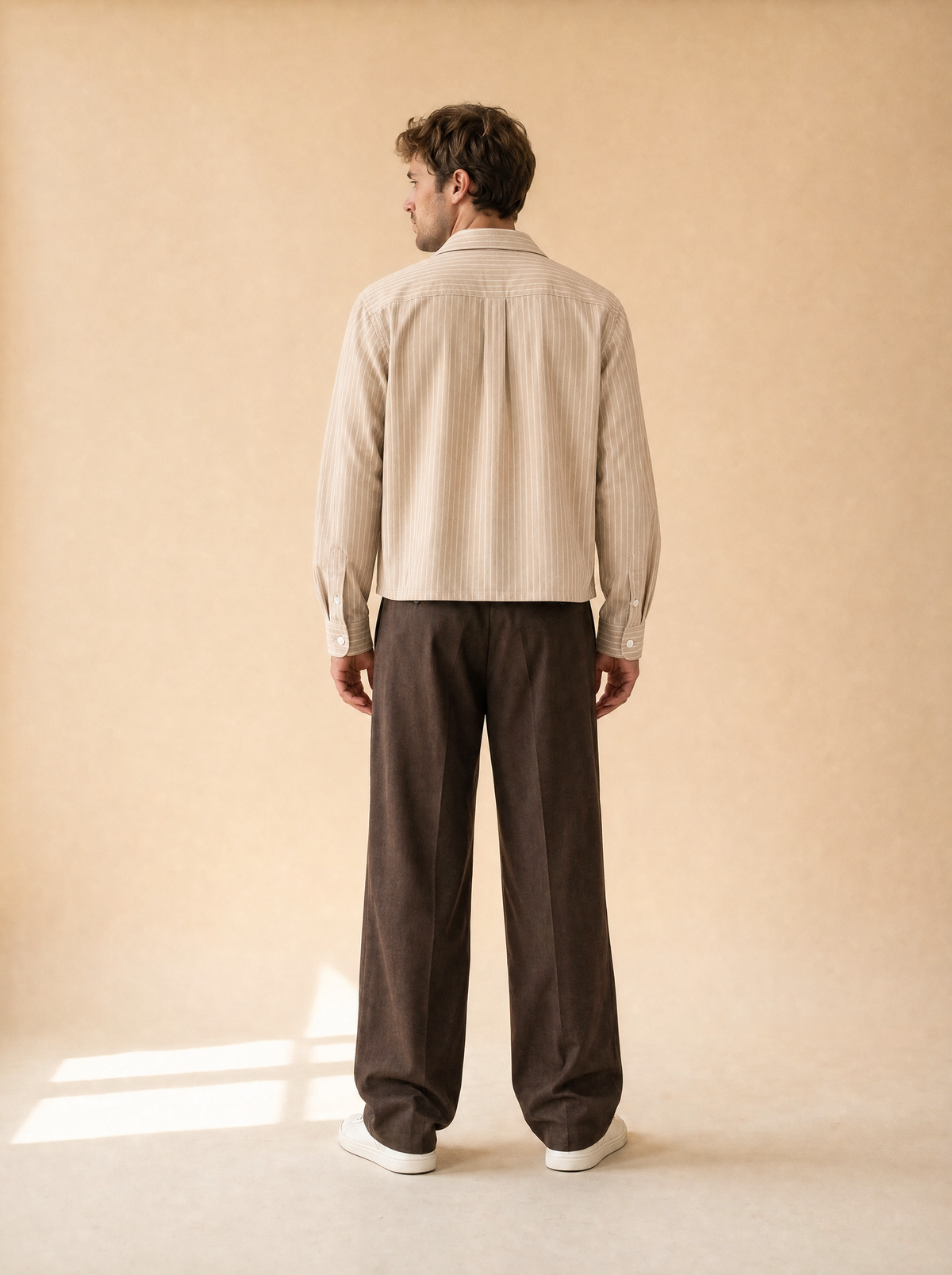 Gestreept cropped shirt | Casual herenmode | Langarm streetwear blouse - Beige
