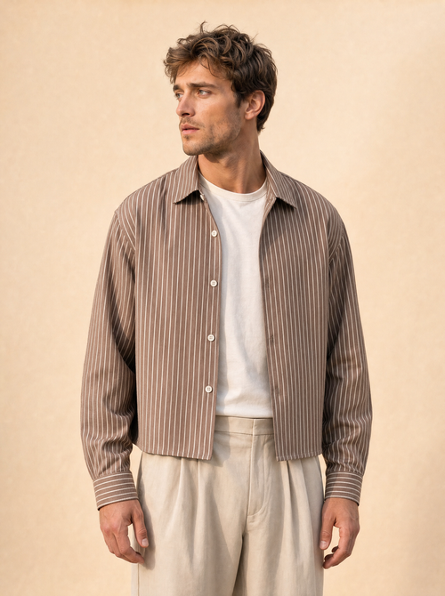 Casual shirt | Lange mouwen | Gestreept ontwerp - Bruin - POUEV