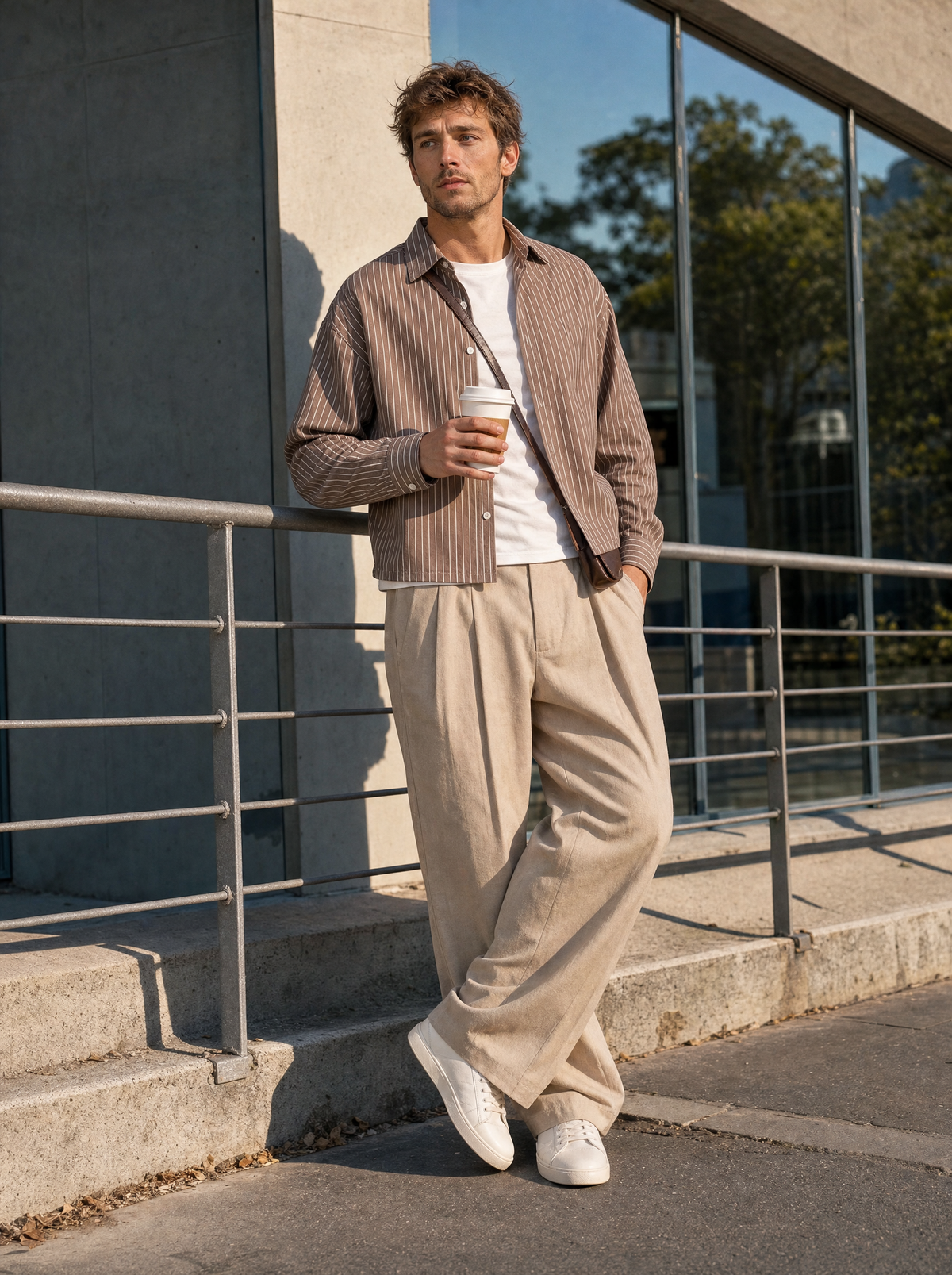 Casual shirt | Lange mouwen | Gestreept ontwerp - Bruin - POUEV