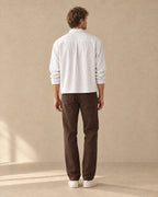 Wit krijtstreep overhemd, boxy cropped fit — achterkant, volledig