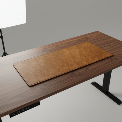 Bureau onderlegger | Antislip | PU-leer — Licht bruin
