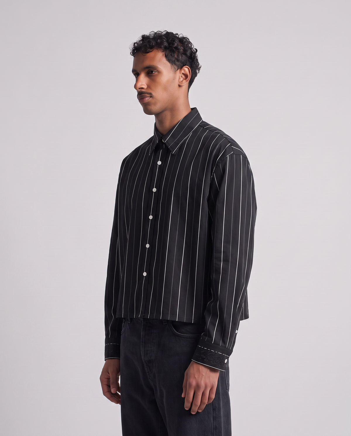 Casual overhemd | 100% katoen | Lange mouwen met knopen - Zwart