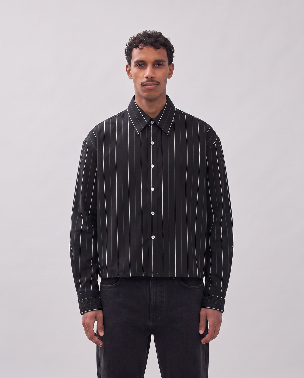 Casual overhemd | 100% katoen | Lange mouwen met knopen - Zwart
