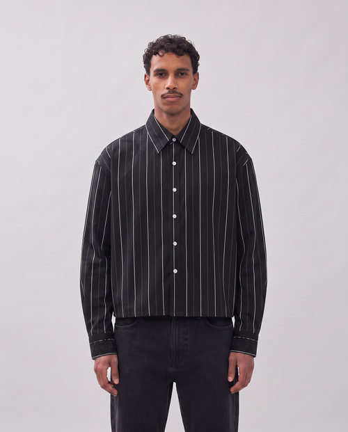 Casual overhemd | 100% katoen | Lange mouwen met knopen - Zwart