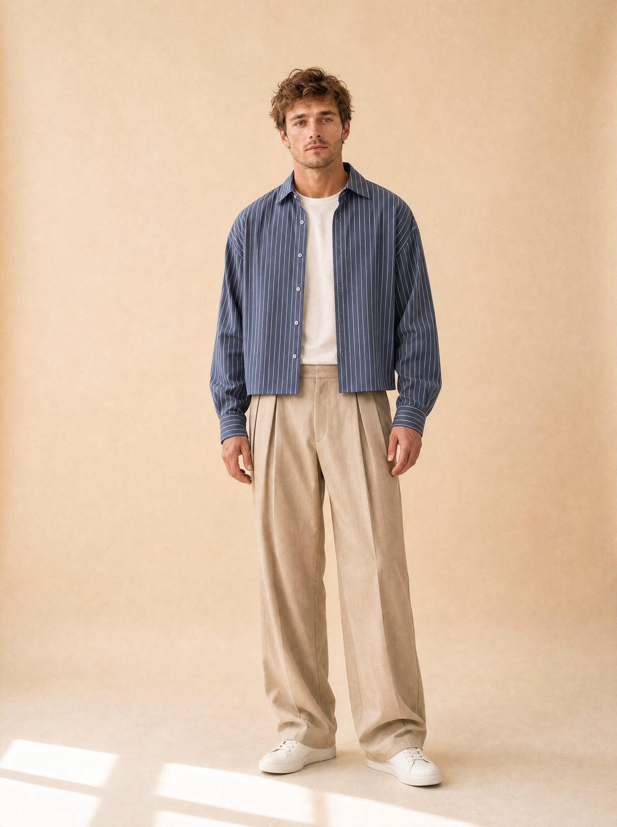 Casual cropped shirt | Lange mouwen | Gestreept ontwerp - Navy blue - POUEV