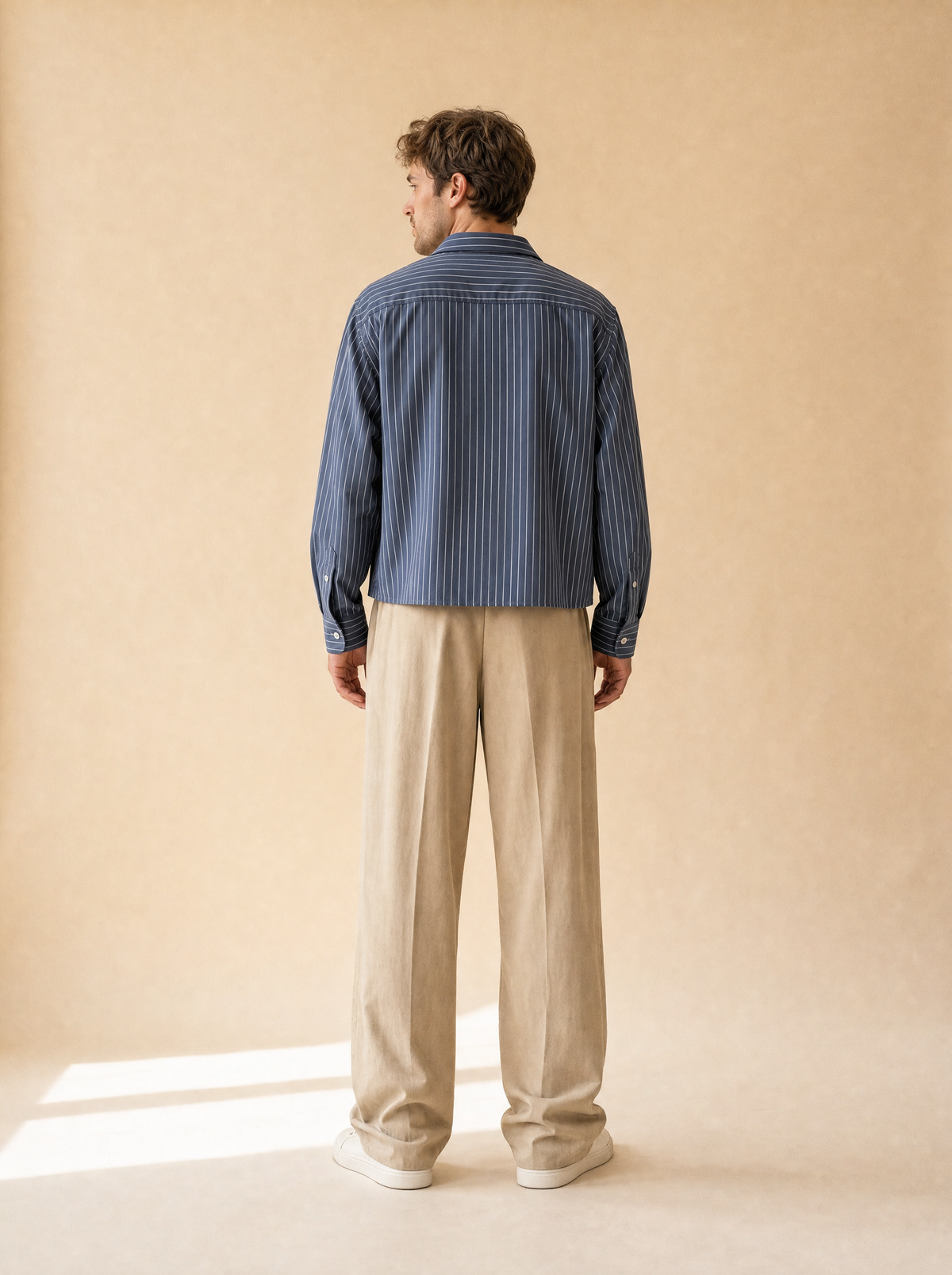 Casual cropped shirt | Lange mouwen | Gestreept ontwerp - Navy blue - POUEV