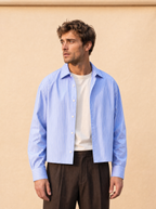Gestreept cropped shirt | Casual herenmode | Lange mouwen - Oceaan blauw - POUEV