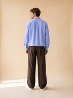 Gestreept cropped shirt | Casual herenmode | Lange mouwen - Oceaan blauw - POUEV