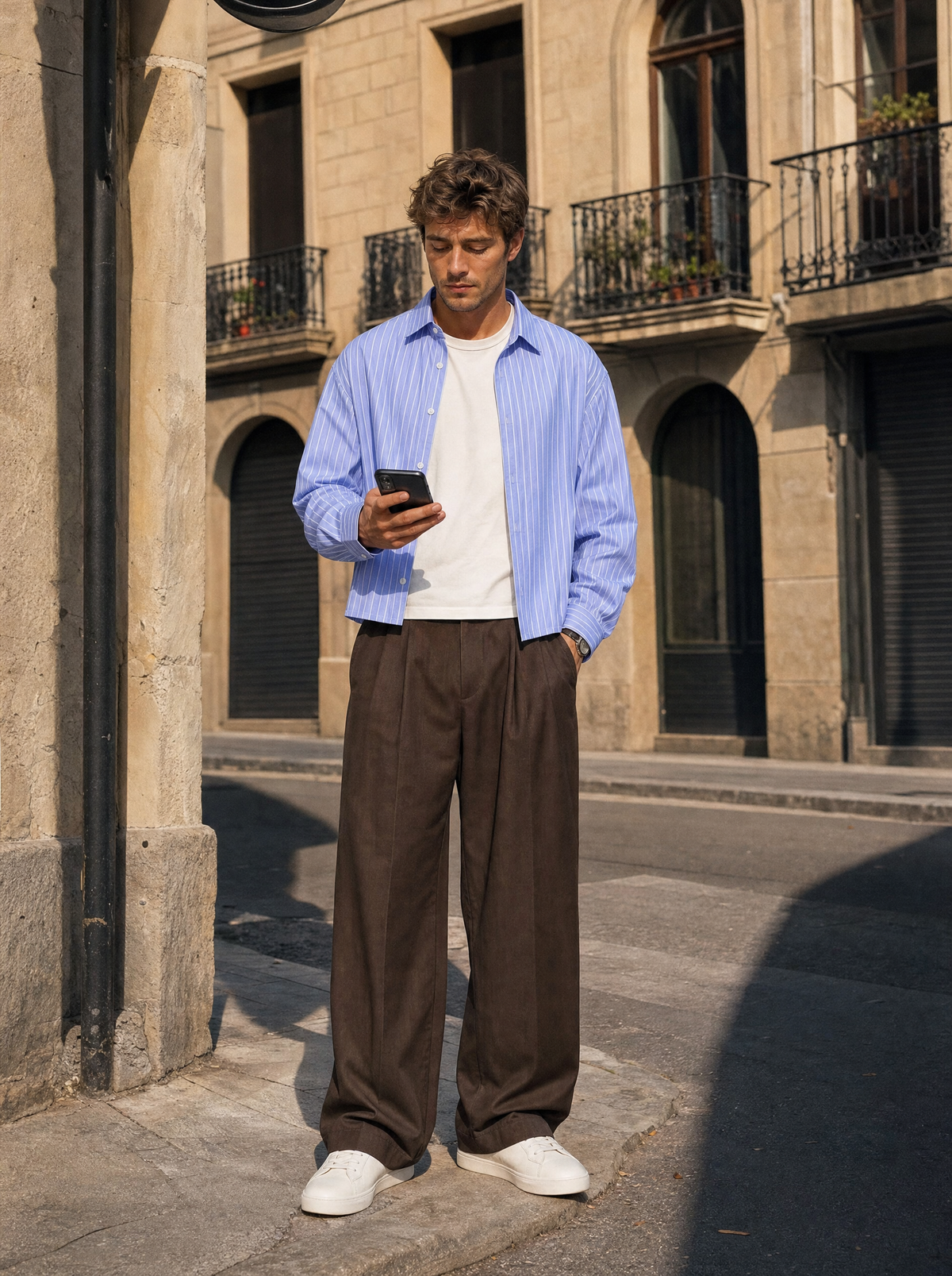Gestreept cropped shirt | Casual herenmode | Lange mouwen - Oceaan blauw - POUEV